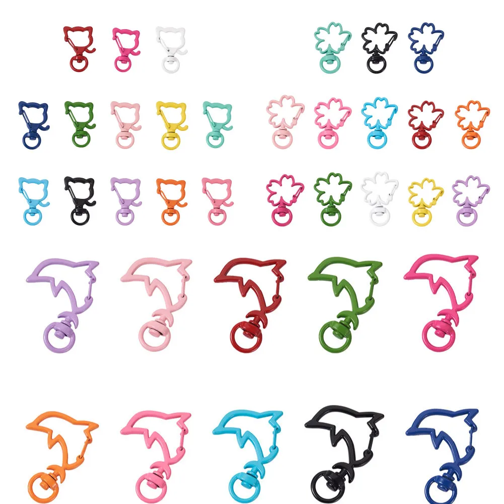 

26Pcs Zinc Alloy Baking Paint Swivel Clasps Cute Dog Head Flower Dolphin Colorful Lobster Clasp Hooks for Keychain Jewelry