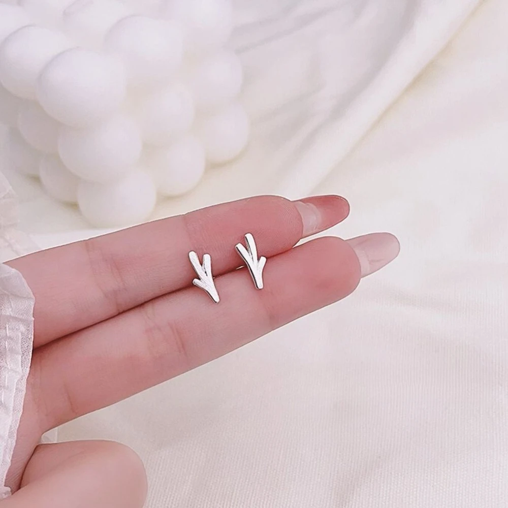 925 Sterling Silver Minimalist Antler Stud Earrings for Women Matte Deer Branch Horn Earrings Hypoallergenic Forest Jewelry Gift