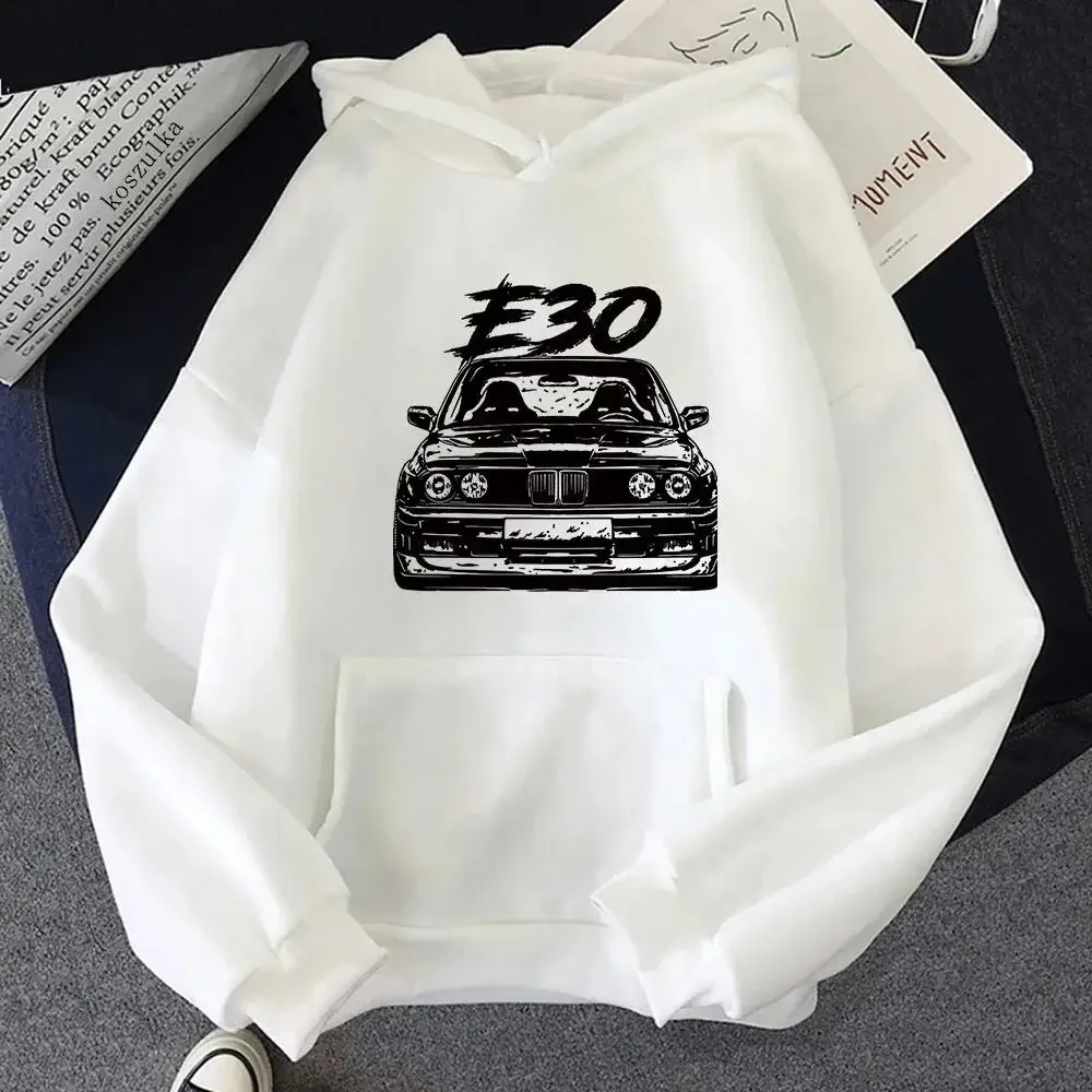 Jesień/zima E30 samochodowa bluza z kapturem ciepła męska Hip Hop z nadrukiem wokół szyi kieszeń Cartoon Street bluza top