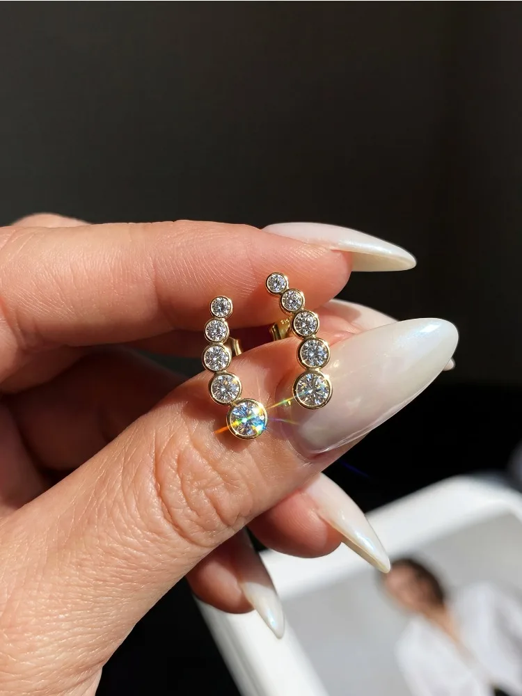 Shiny 0.86CT Curve Real Moissanite Diamond Stud Earrings For Women Real 925 Sterling Silver Gift Dating Fine Jewelry