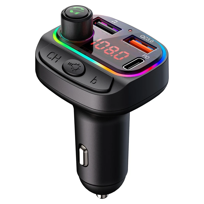 Bluetooth FM Transmitter For Car QC3.0 PD 18W Quick Charger 7 Color Backlit Car Radio Bluetoothadapter MP3 Music Player