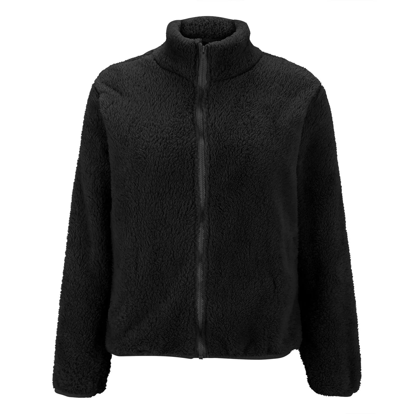 Women Men Fleece Coat Long Sleeve Zipper Jacket Autumn Winter Fuzzy Warm Zip Up Pocket Outerwear Furry Clothes Oversized XL-8XL