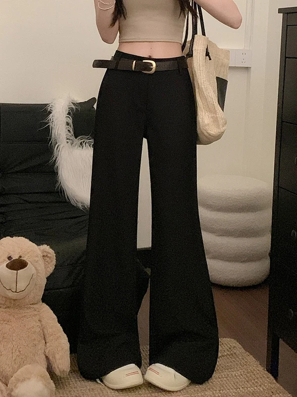 

High Waist Loose Casual Pants Women's Summer ey Suit Pants Draped Slim Wide Leg Pants Floor-Length Trousers