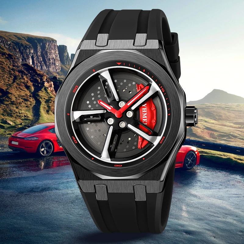 

Top Luxury Men's Sports Car Watch Fashion Supercar Hub Rotating Dial Watch 3ATM Waterproof Quartz Watch 360 Degree Rotation