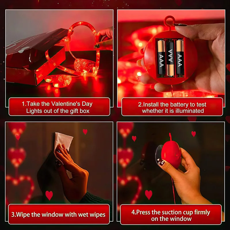 CupLight de succión para el Día de San Valentín, decoración de ventana de vidrio interior, cadena de luz pequeña, luz de amor para Familia, conjunto de aniversario de boda