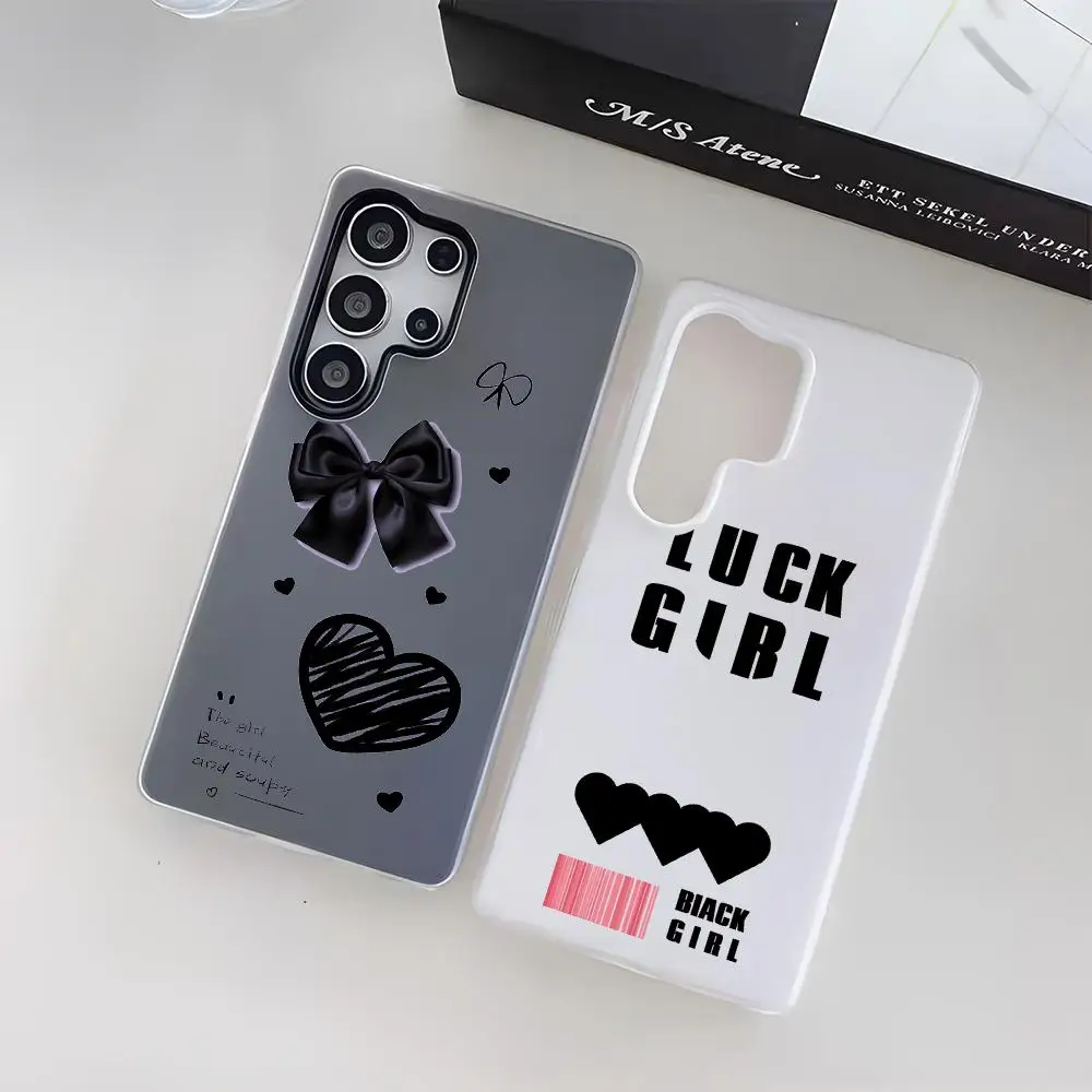 Black Bow Aesthetic Phone Case For Samsung Galaxy S25 S24 S23 Ultra Jelly Clear Case Soft TPU 2-in-1 Shockproof Cover