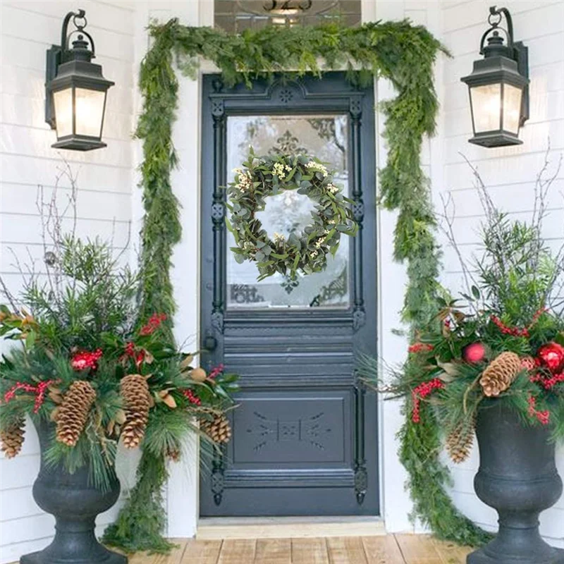 2025+ Artificial Eucalyptus Wreath Large Rustic Farmhouse Decorative Wreath for Festival Celebration