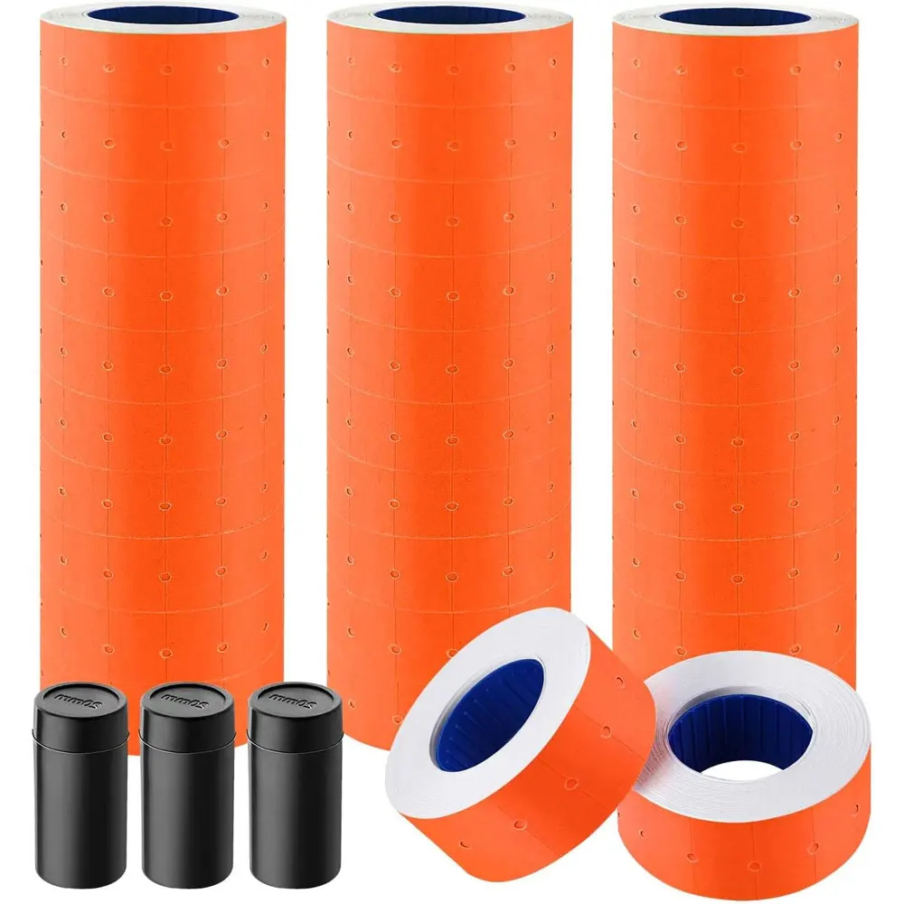 30 Rolls of 15,000 Price Tag Gun Labels, Compatible with the MX-5500 Label Printer, Includes 3 Rolls of Refill Ink (Orange).