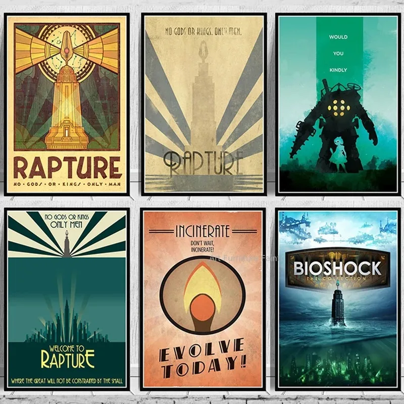 Bioshock-Affiches et impressions de peinture sur toile de jeu d'horreur vidéo Rapture, art mural vintage, décoration d'intérieur, gérer pour le salon