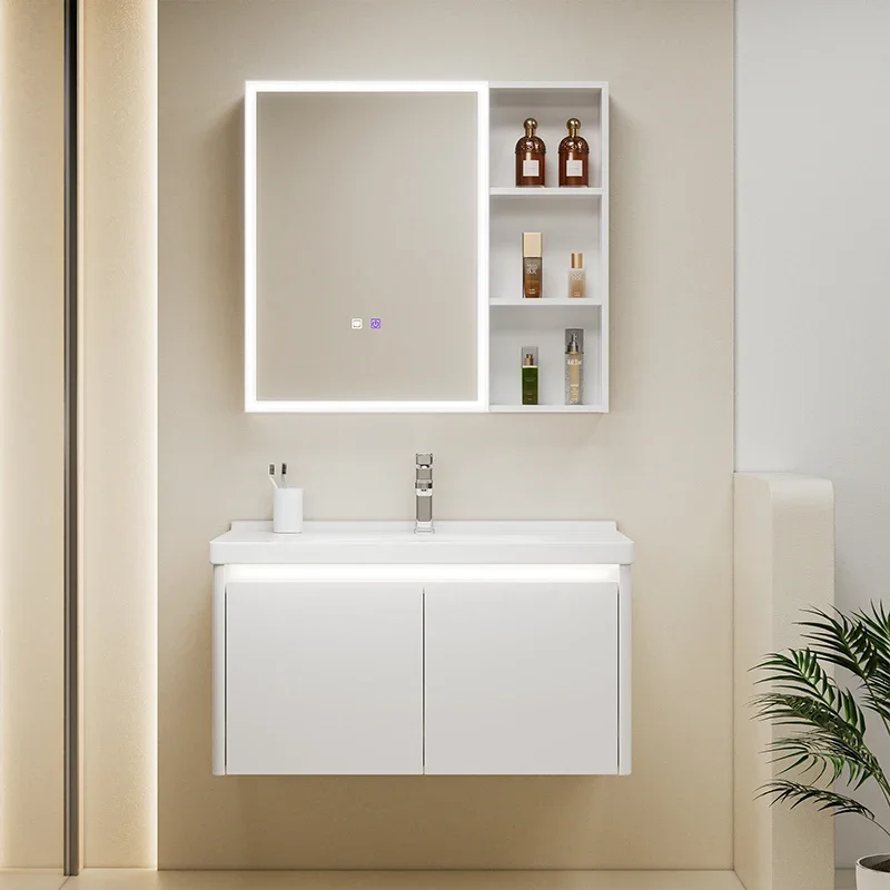 

Bathroom Sinks Open Cabinets Salon Station Closed Storage Toilet Cabinet Floor Wooden Furniture Luxury Sink Kaappi Kit Mirrors