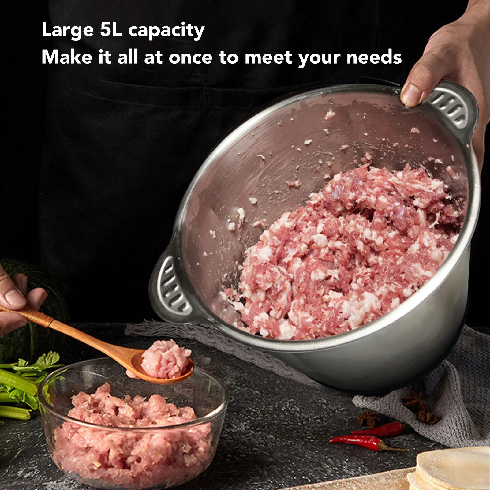 

Электрическая мясорубка 500 Вт, многофункциональный кухонный комбайн с лезвиями из нержавеющей стали для овощей, фруктов, блендер емкостью 5 л