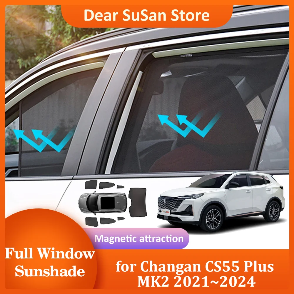 Parasol magnético para Changan CS55 Plus MK2 2021 ~ 2024, cortina de parabrisas, ventana de techo lateral, accesorios de cubierta de techo solar