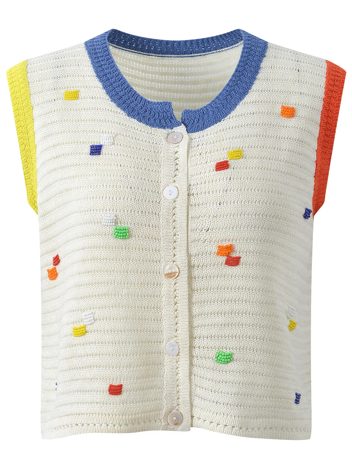 Spring 2026 Women's Fashion Heavy Embellished  Bead Gentle Style Versatile Sleeveless Tank Top Knitted Short Length