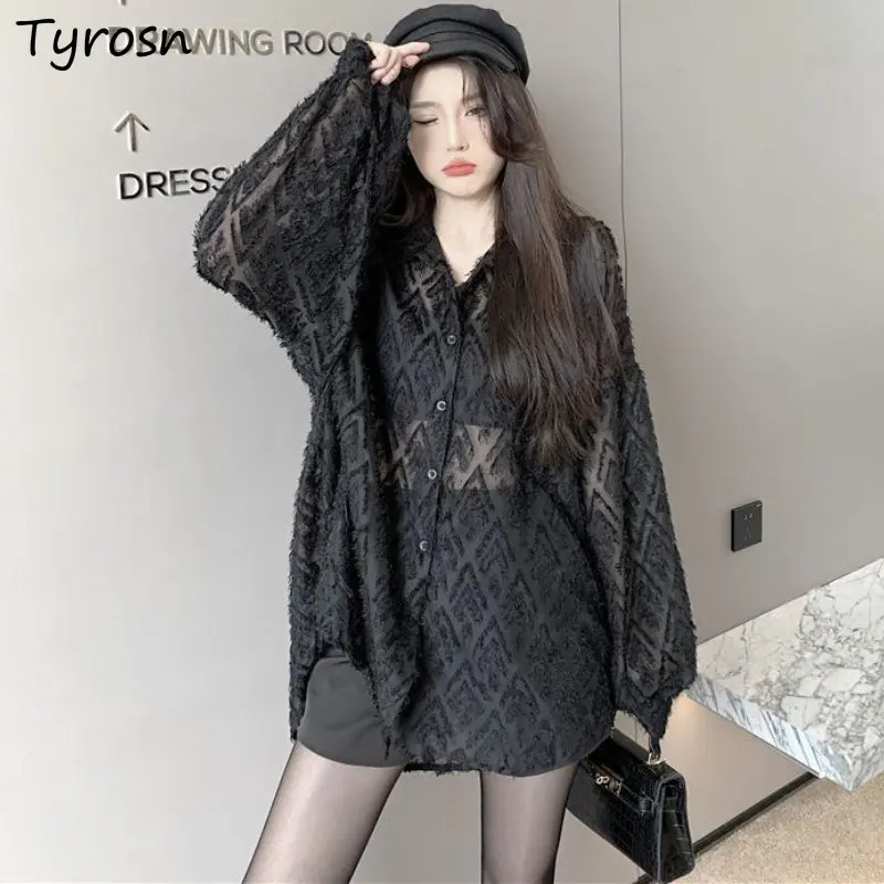 

Sun-proof Jackets Women Leisure Daily See-through Retro Loose Korean Style Ladies Streetwear Fashion All-match Summer New Design