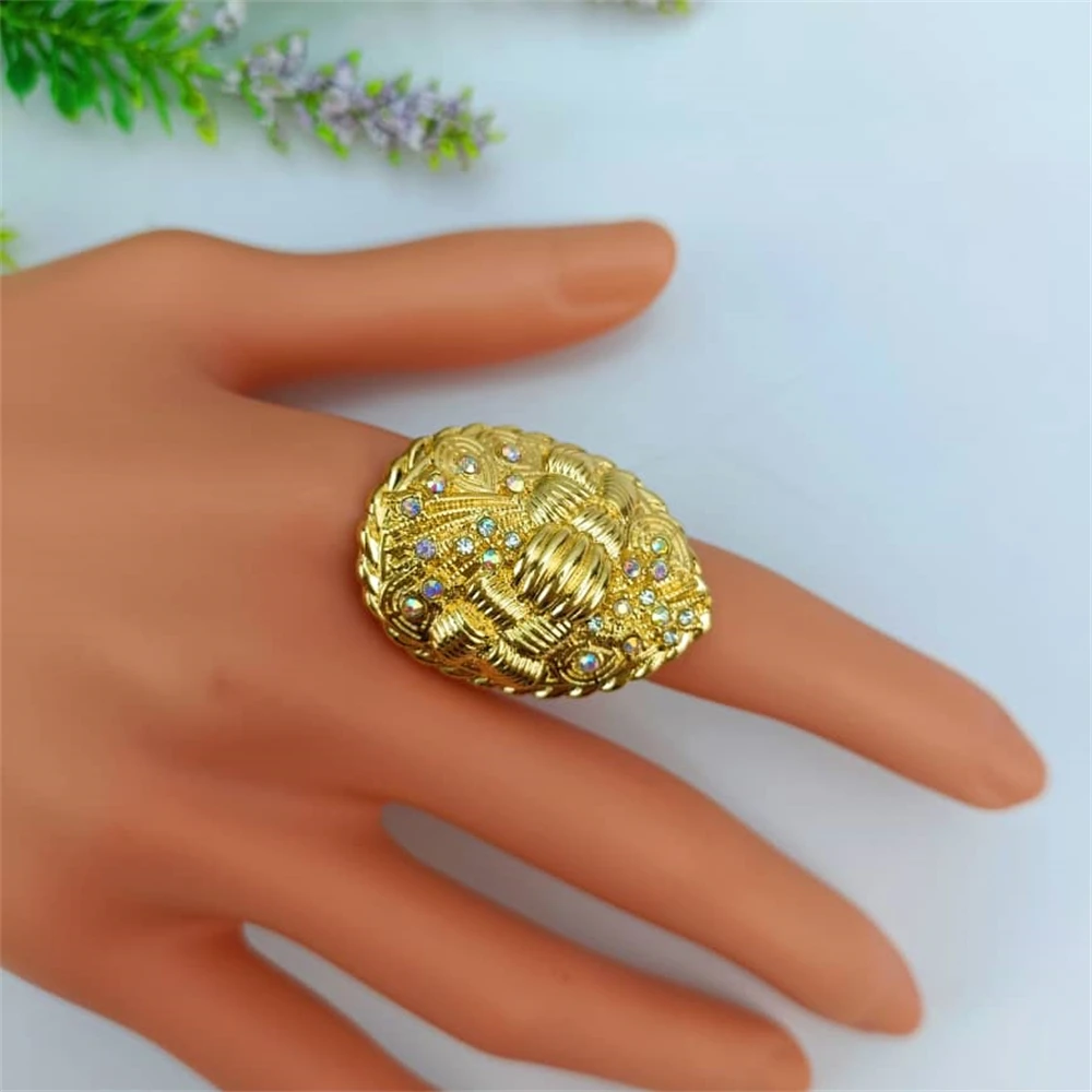 EMMA خاتم الخطوبة الفاخر خمر مجوهرات نسائية سحر الذهب اللون خواتم الزفاف الكبيرة للنساء FHK15550