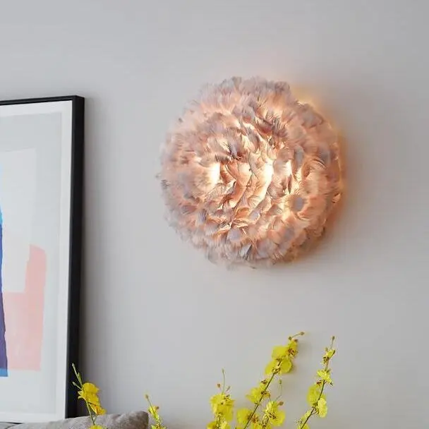 Nordic feather wall lamp modern minimalist ins girl princess room