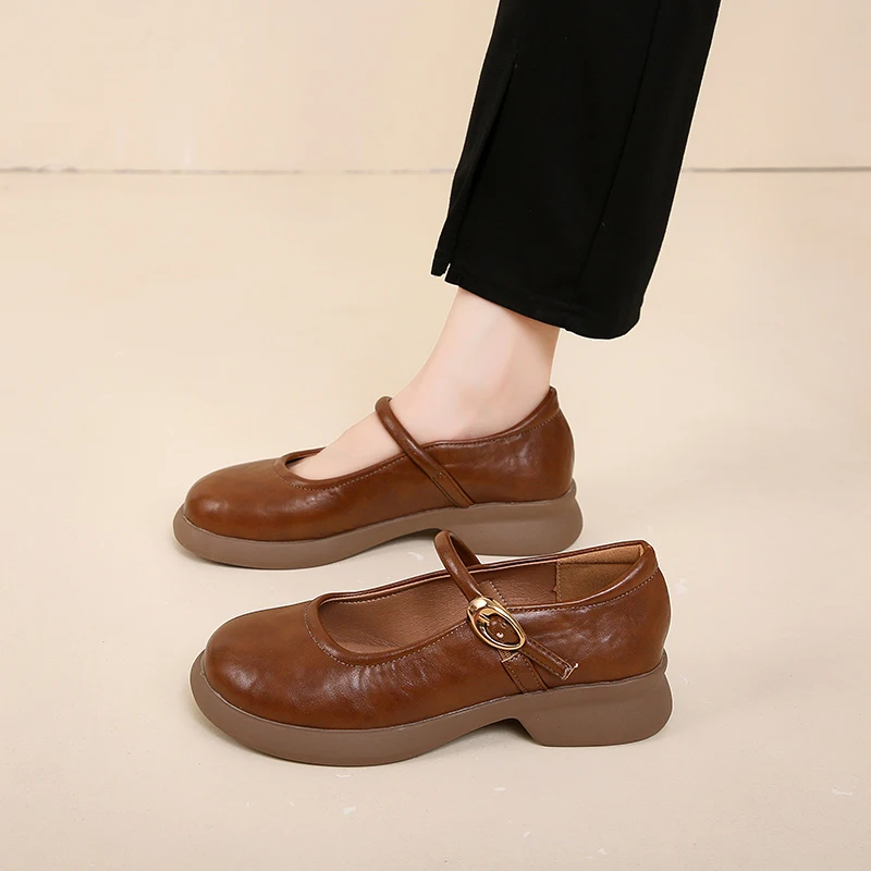 Womens Loafers Shoes Shallow Mouth Round Toe Patent Leather Ballet Flats Female Footwear Slip-on On Heels Dress Mary Janes High image 3
