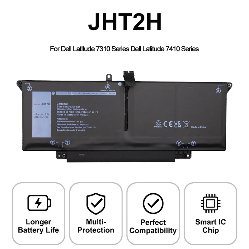 JHT2H 52Wh Laptop Battery for DELL Latitude 7310 7410 HRGYV X825P 4V5X2 7CXN6 T3JWC XMT81 7.6V 52Wh