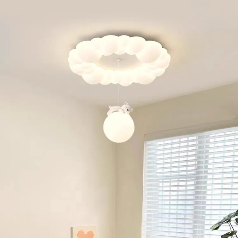 Children\'s Room Cloud Ceiling Lights Bubble Cloud White Bear Light Modern Warm Baby Room Nursery Boy Girl Bedroom Ceiling Lamps