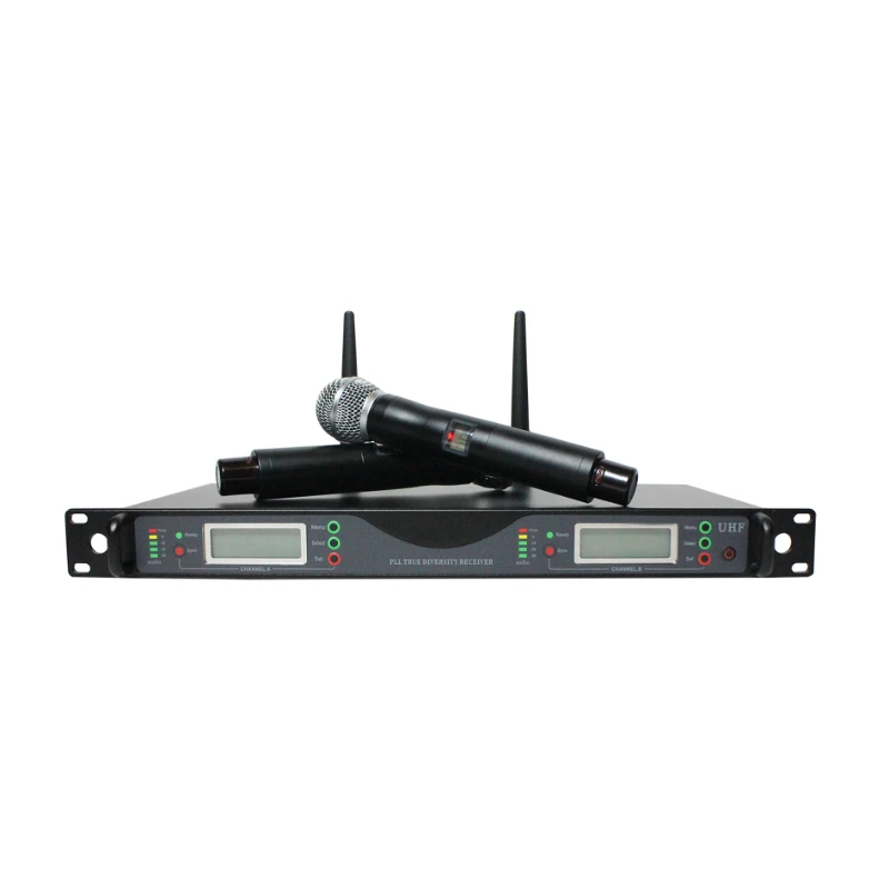 2 Channel Handheld Wireless UHF System Microphone with Wide Frequency Range and High S/N Ratio