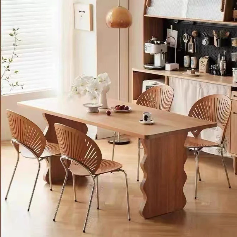 

Retro light luxury solid wood dining table household rectangular small apartment modern simple creative office negotiation table