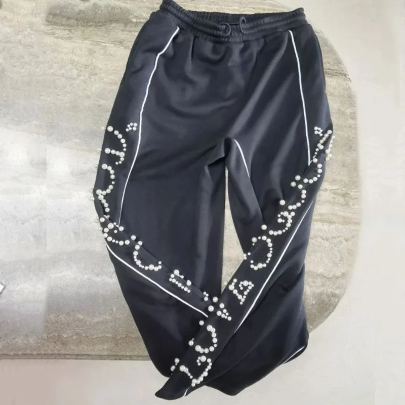 

Жемчужный слоган, силуэт, спортивные штаны хорошего бренда, модные уличные повседневные брюки на шнурке, мужские и женские черные брюки