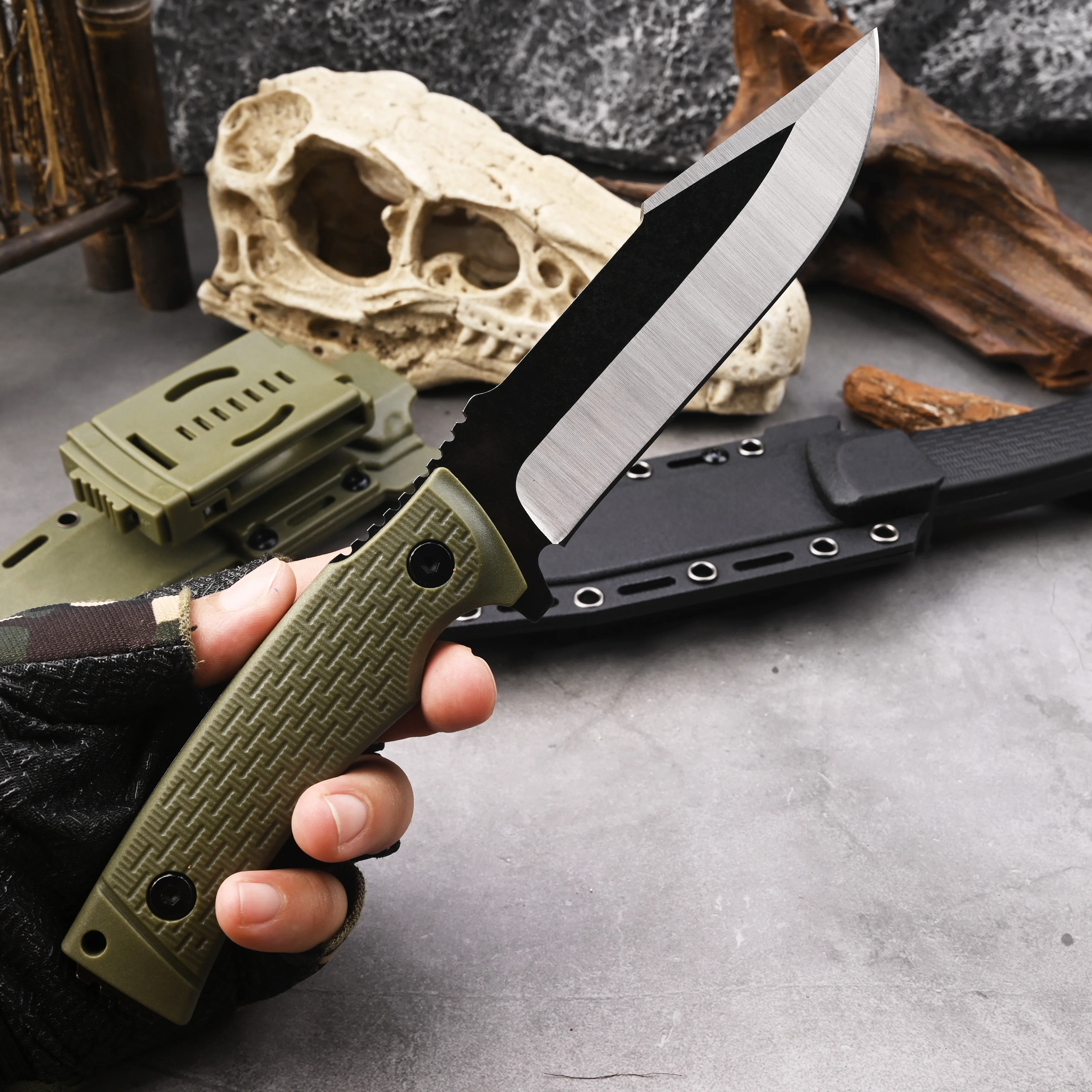 Outdoor High-Hardness Military Tactical Knife, Fixed Blade, Self-Defense, Multi-purpose Survival Knife Wilderness