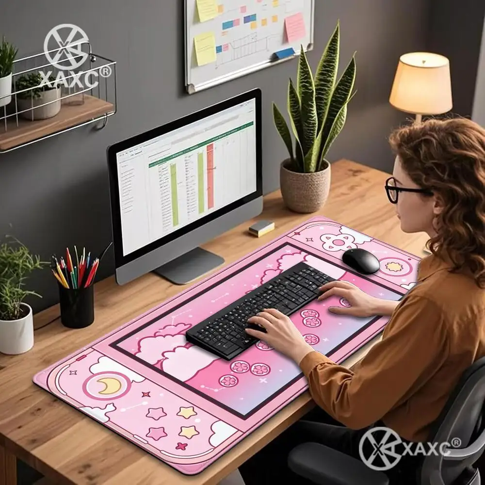 Moon and Stars Large Desk Mat Kawaii Aesthetic Mouse Pad Cute Sky Art Setup Gaming Accessories MousePad Gamer Office Mats HYBXXC
