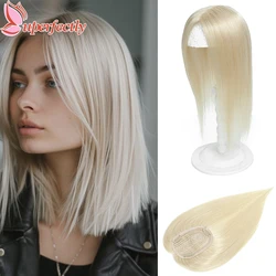 Uperfettamente capelli lisci Topper per le donne veri capelli umani biondi posticci fatti a macchina Toppers per capelli con 3 clip parrucchino