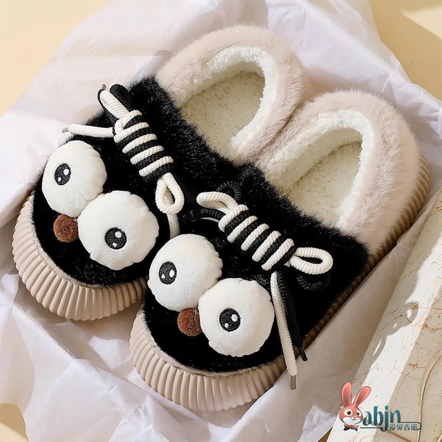 

Милые мультяшные тапочки с большими глазами, женские зимние домашние тапочки с флисовой подкладкой, теплые очаровательные хлопковые тапочки для студентов, для дома и улицы