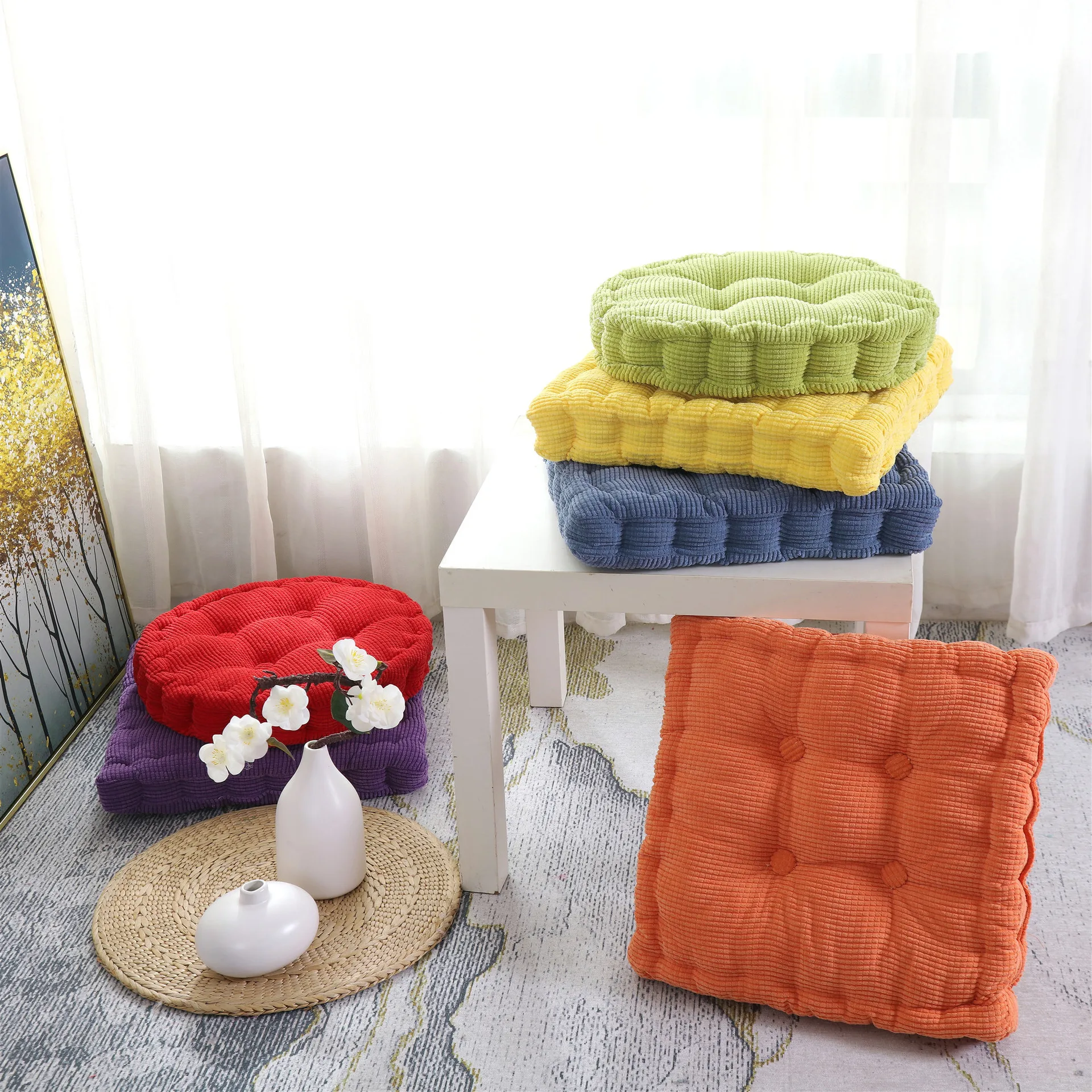 Inyahome Tufted Corduroy Thicken Floor Seat Cushion,for Balcony Tatami Meditation,Soft,Thickened for Office, Bedroom