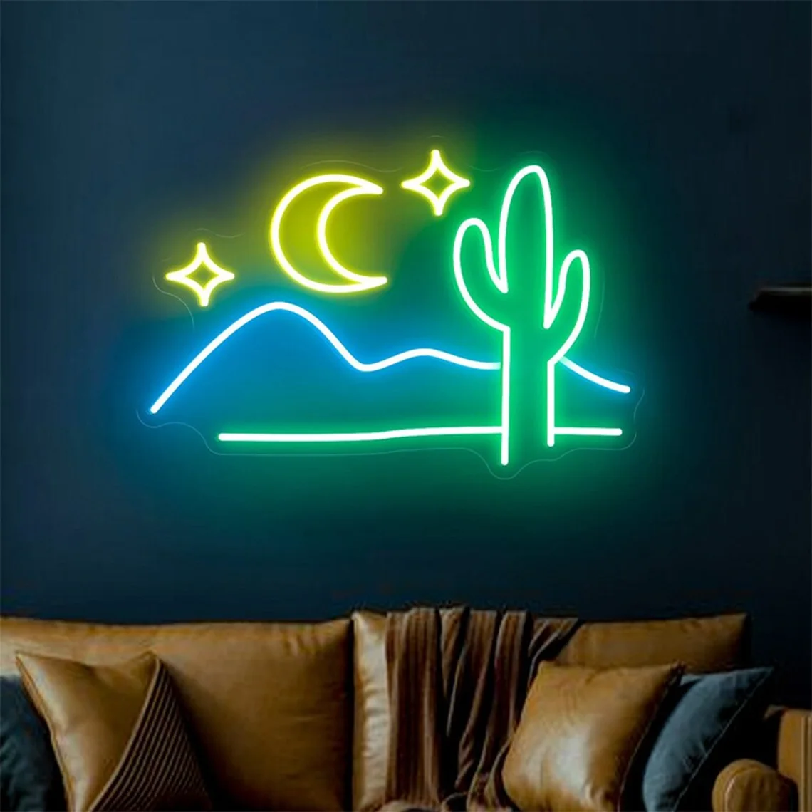 

Desert Cactus Moon Neon Sign Moon Led Light Decor Aesthetic Wall Sunset Art Home Bedroom Company Wall Decor