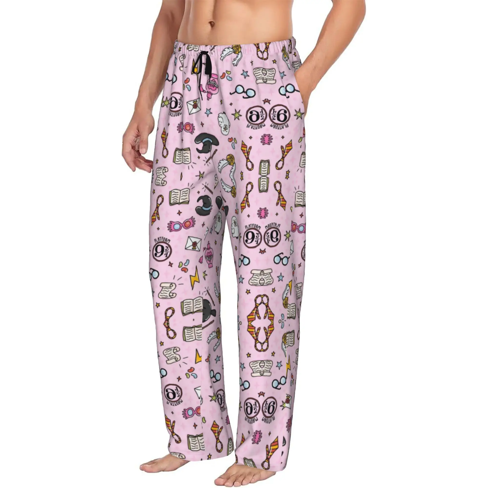 Pantalones de Pijama Personalizados para Hombre, Estilo Harry Potter, Estampados con Motivos de Brujería, con Bolsillos