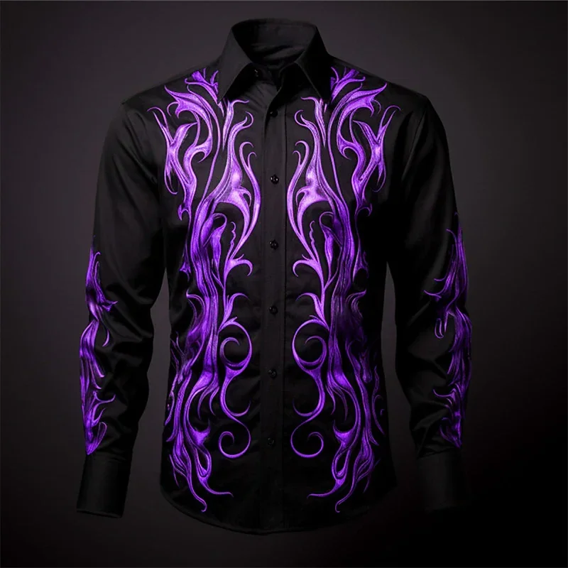 2024 New Men's Gothic Button Shirt Luxury Top Soft and Comfortable Material Casual Restaurant Clothing Summer Men's Shirt