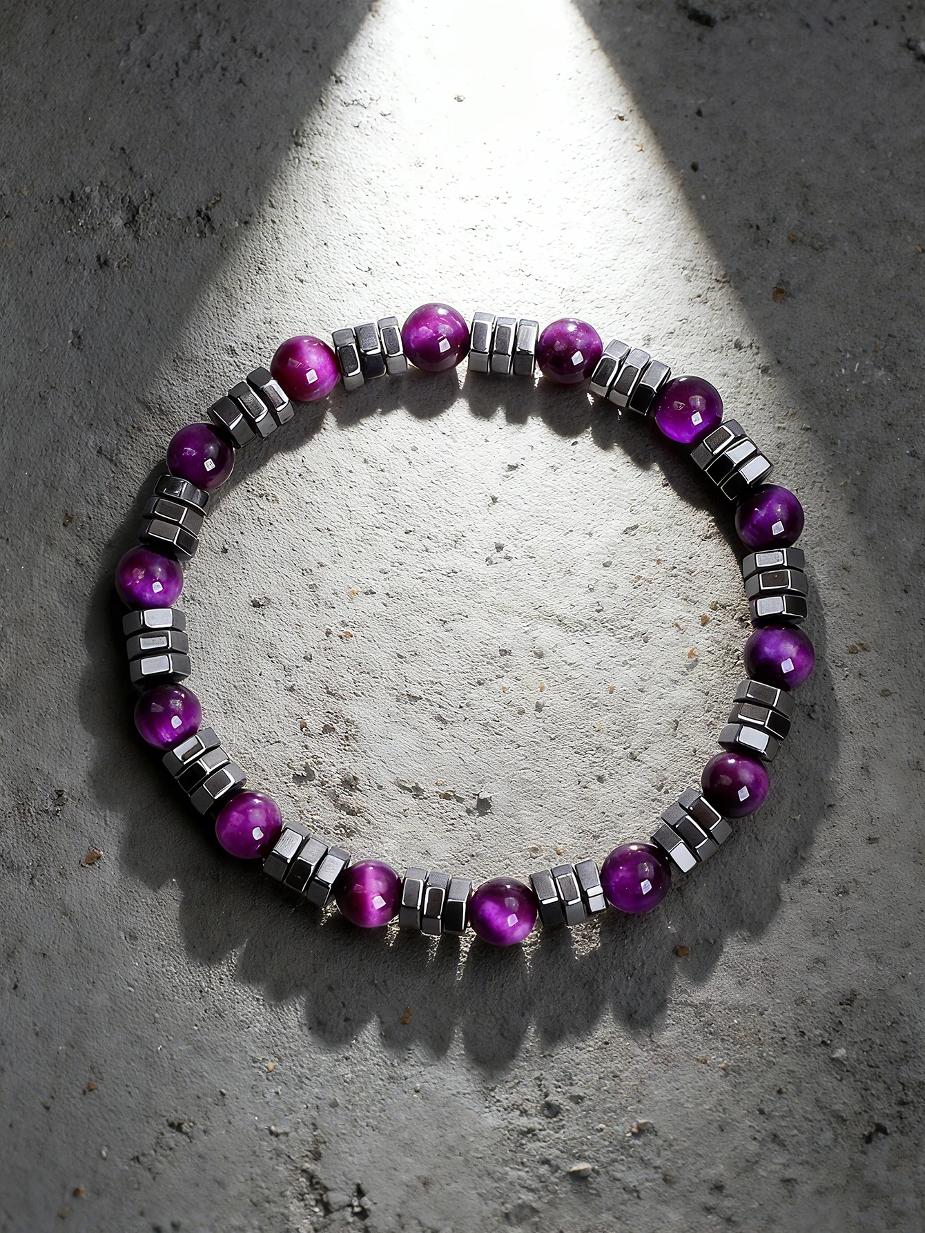 

Natural Hematite Irregular Beads & Purple Tiger Eye Stone Bracelet for Vigour Protection Grounding Strength Balance Jewelry Gift