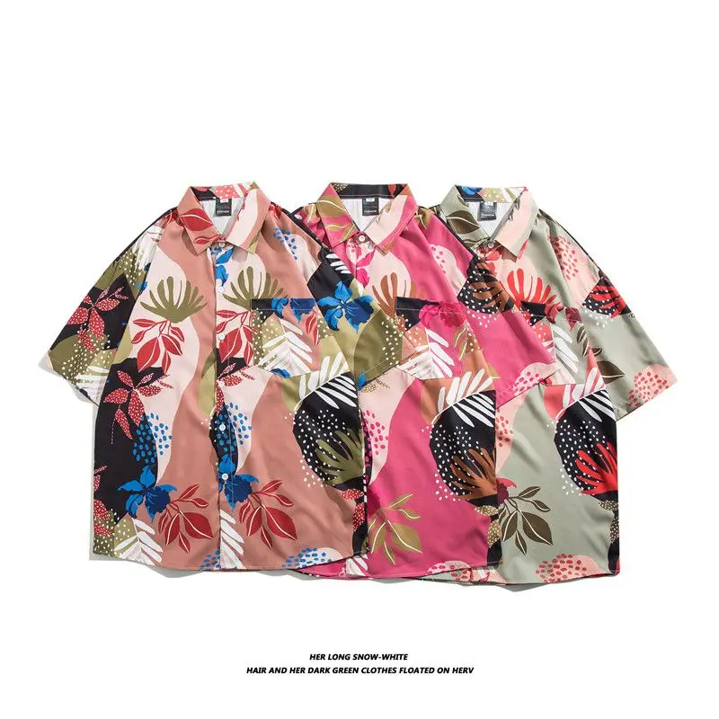 

Мужская рубашка из гавайского ледяного шелка с коротким рукавом, модный бренд, летняя, в гонконгском стиле, ретро, пляжная, с цветочным принтом, мужская куртка