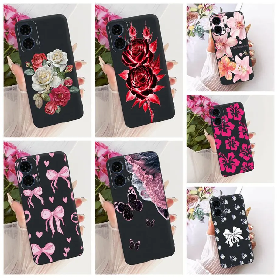 Funda de silicona suave con diseño de lazo de flores para Motorola Moto G24 Power, fundas para teléfono Moto G24, carcasa protectora MOTOG24 G 24 Power