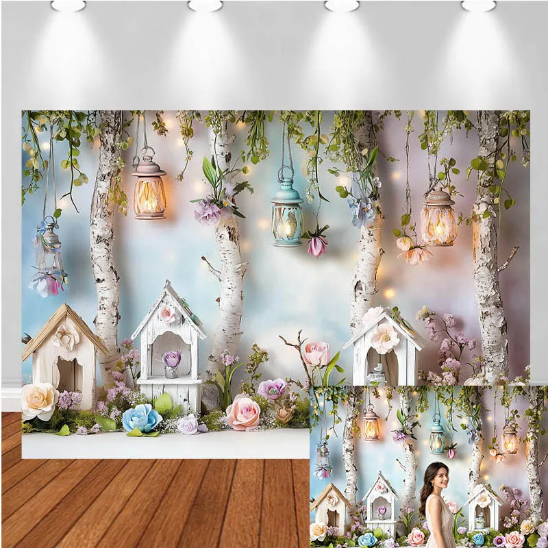 LS Photography Background Chandelier Wooden House Floral Decor Birthday Cake Smash  Kids Adult Portrait Photo Backdrop Studio