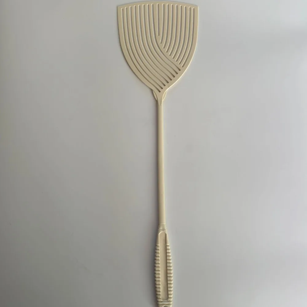 Plastic Material Plastic Fly Swatter Long Handle Three-Color Striped Fly Swatter Striped Design Thick Construction