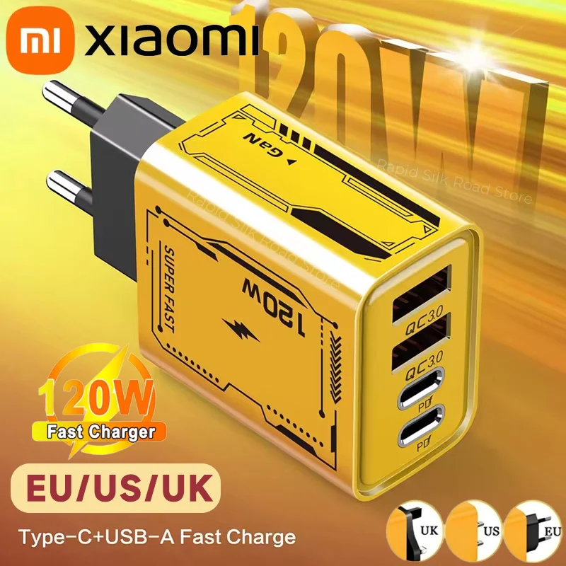 Зарядное устройство Xiaomi 120 Вт Сверхбыстрая зарядка Type-C GaN Зарядное устройство для телефона USB-C QC 3.0 Адаптер зарядного устройства для телефона для iPhone Samsung Xiaomi