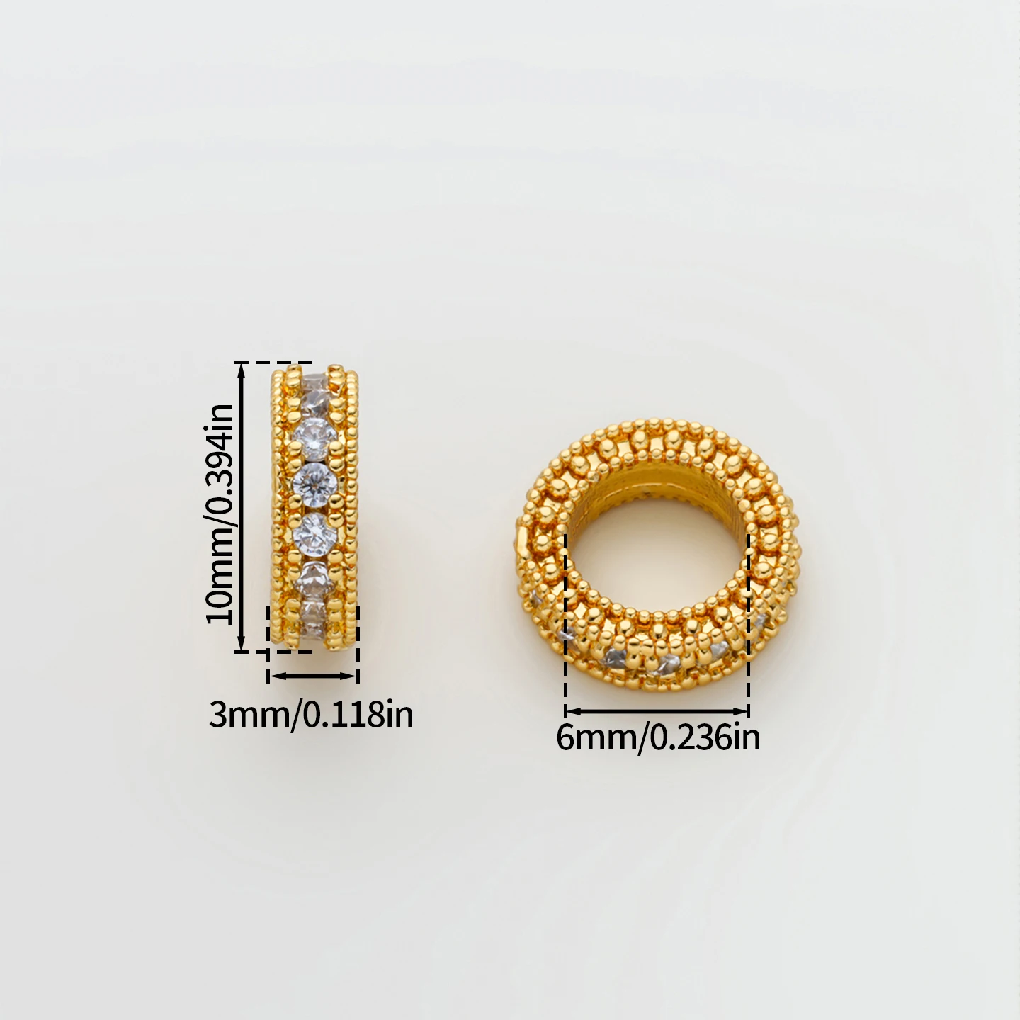 2Piece/Pack 3*10mm 18K Gold Color Plated Spacer Beads with Zircon for Handmade DIY Earrings Jewelry Making Accessories