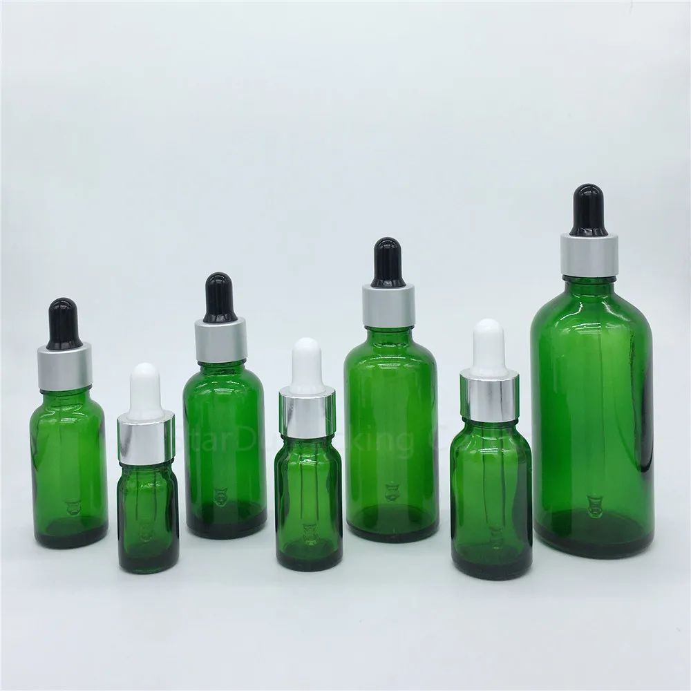 100pcs 5ml/10ml/15ml/20ml/30ML/50ml/100ml Reagent Eye Dropper Drop Green Glass Aromatherapy Liquid Pipette Bottle Refillable