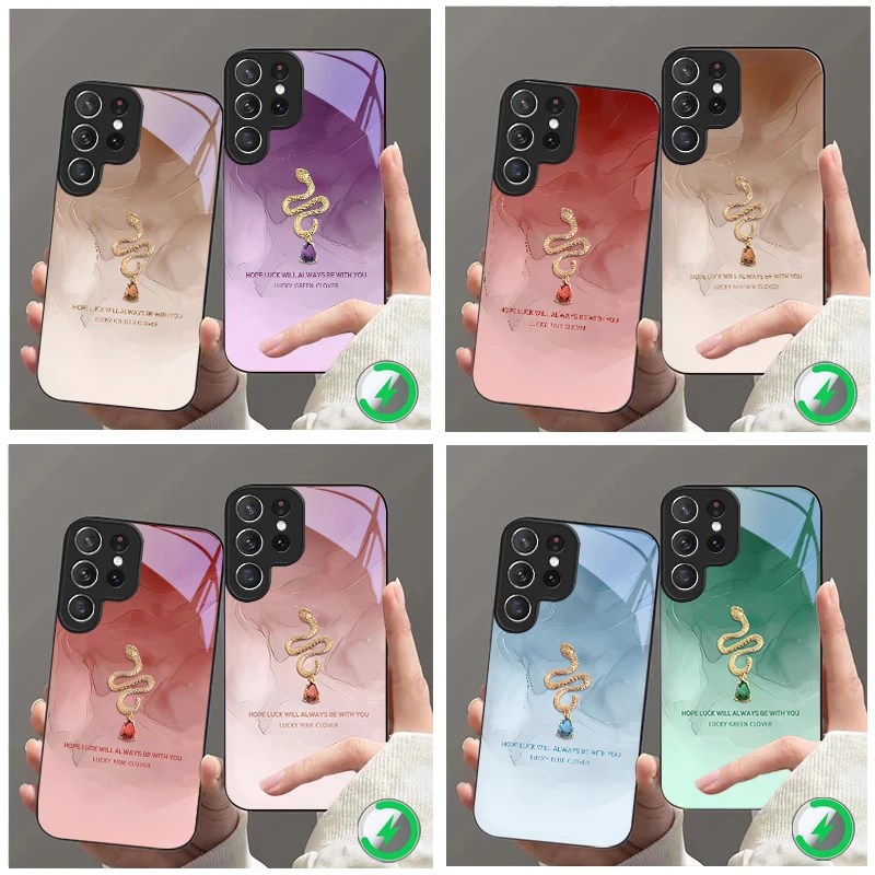 Luck always accompanies Suitable For Samsung Galaxy S25 Ultra S20 FE S21 S22+ S23 Plus S24 S26 Edge magnetism Glass Phone Casee