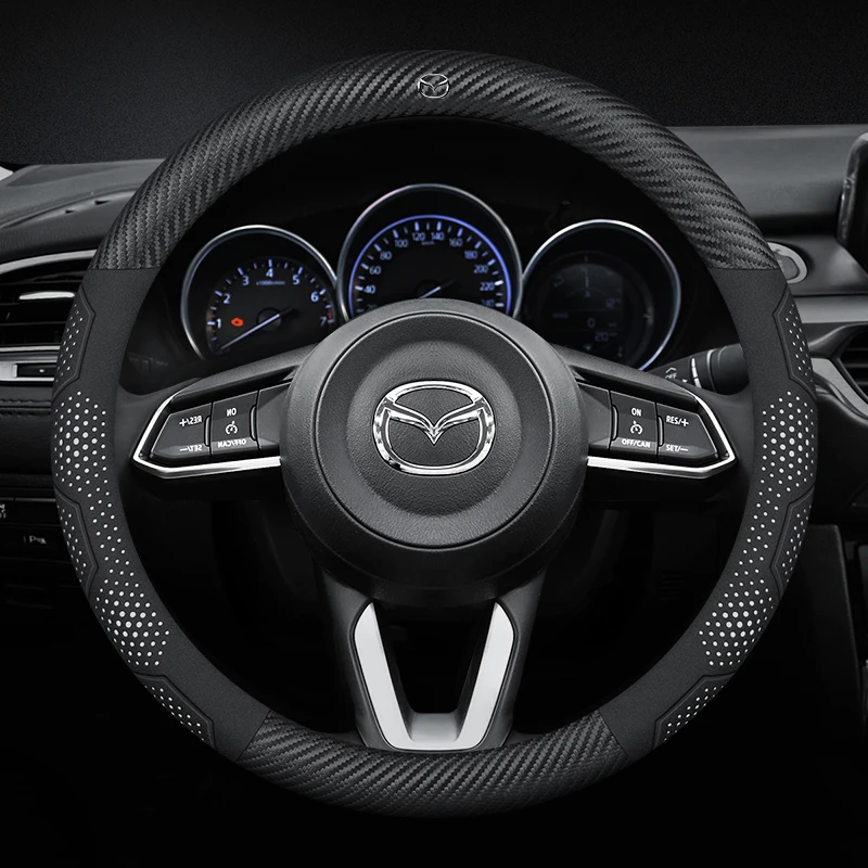 Zamszowy pokrowiec na kierownicę z włókna węglowego do Mazda 3 5 6 SKYACTIV Axela Atenza CX30 CX5 CX8 CX9 MX5 RX8 RX7 BT50 Akcesoria