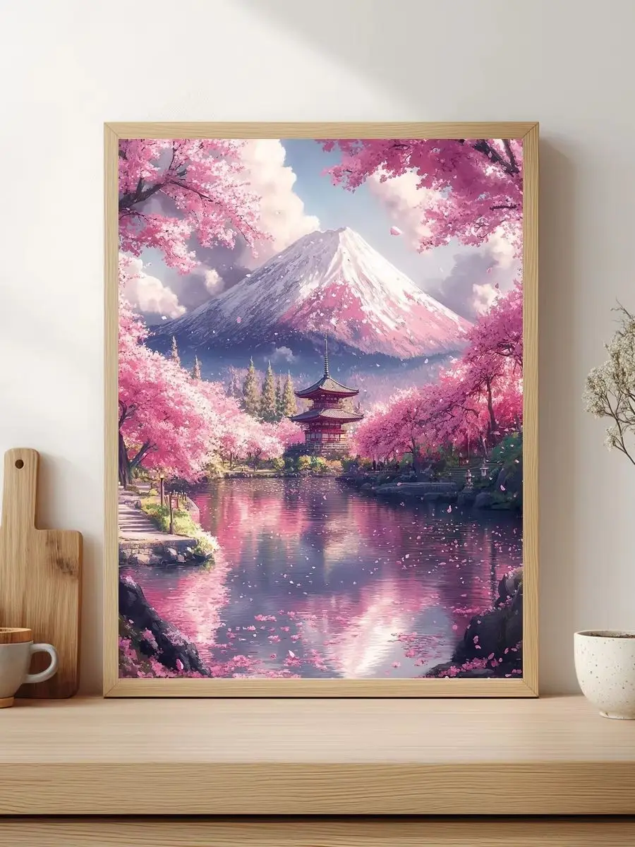1 Stück 30x40cm/11,8x15,7 Zoll, 11Ct/14Ct Kreuzstich-Set, DIY Valentinstagsgeschenk, Stickerei-Set für Festlichkeiten, Mount Fuji Kirschblüte – Detail 1