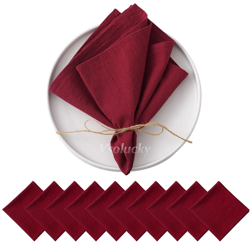 10pcs 40x40cm Napkins Washed Cotton Cloth Plain Soft Tea Towels Place Mats Vintage Style for Home Wedding Party Table Decoration