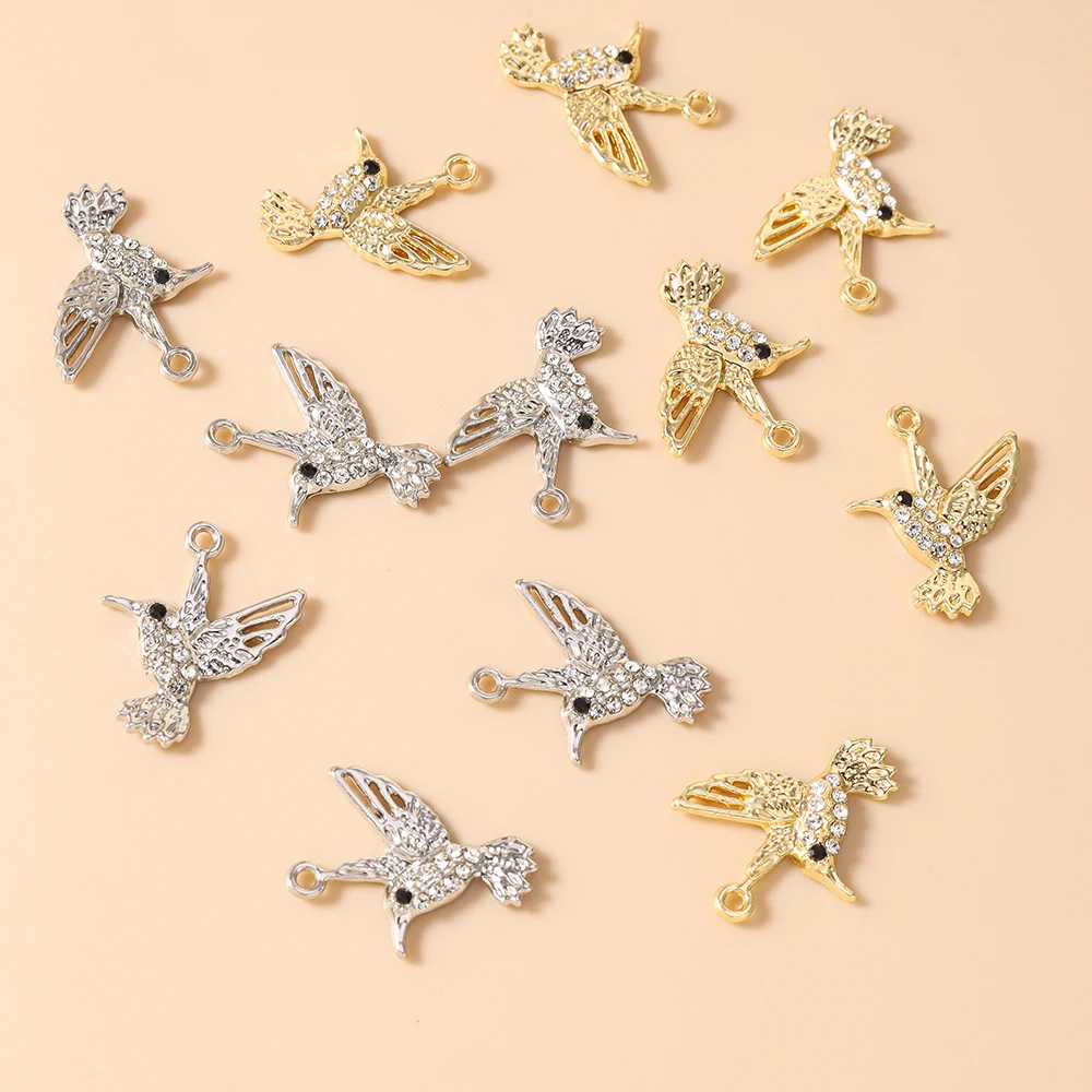 Leslie 10 Stück 20*24mm Gold Silber Farbe Klare Kristall Flamingo Vogel Anhänger für Ohrringe Halskette Handgemachter Schmuck – Detail 2
