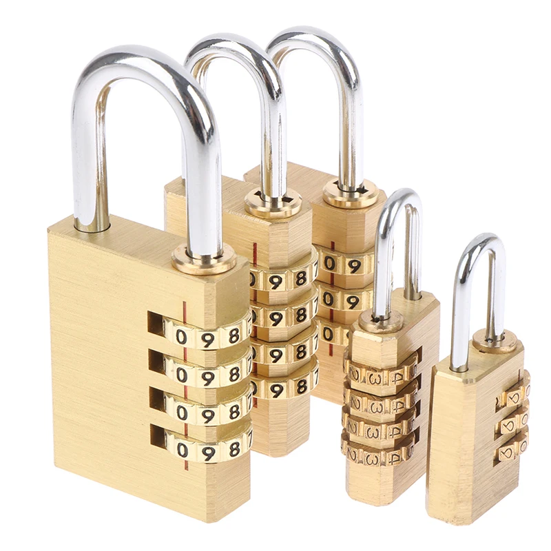 1pc Brass Mini 4 Digits Number Password Code Lock Combination Padlock Pad Lock Resettable For Travelling Bag Door Large Size