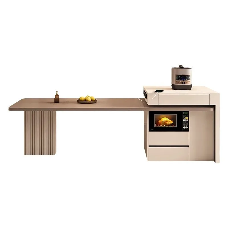 

Retractable rock slab island dining table integrated household small apartment high-end fashion new large apartment Italian kitc