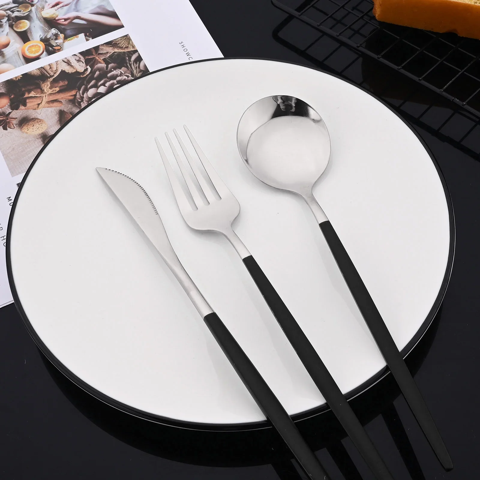 Black Silver Cutlery Set Dinnenrware Set Stainless Steel Flatware Dinner Knife Fork Spoon Tableware For Home Service for 5